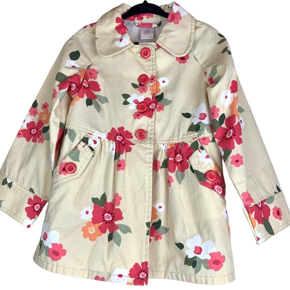 Gymboree Spring Floral Button Jacket Khaki Coral Pink New XS - Picture 3 of 12